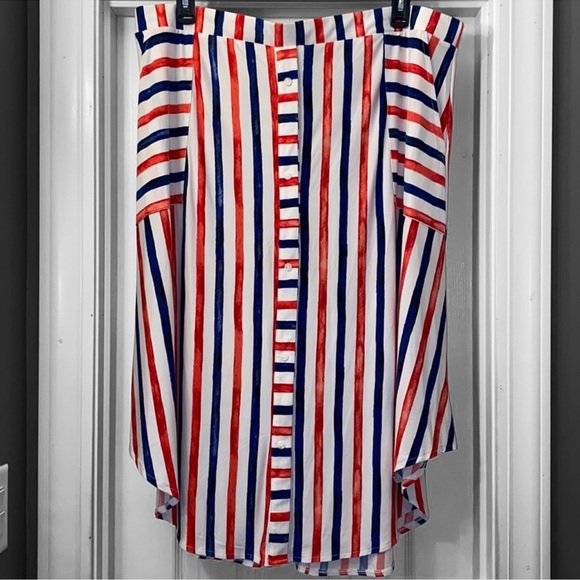 Lane Bryant Striped Crepe Midi Skirt - Picture 1 of 5